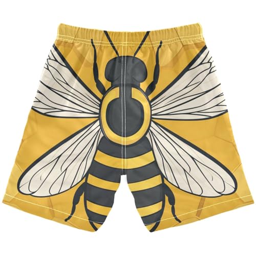 Boys Beach Board Shorts Yellow Bees Insect Funny Swim Trunk Teen Swimwear 8-16Y2