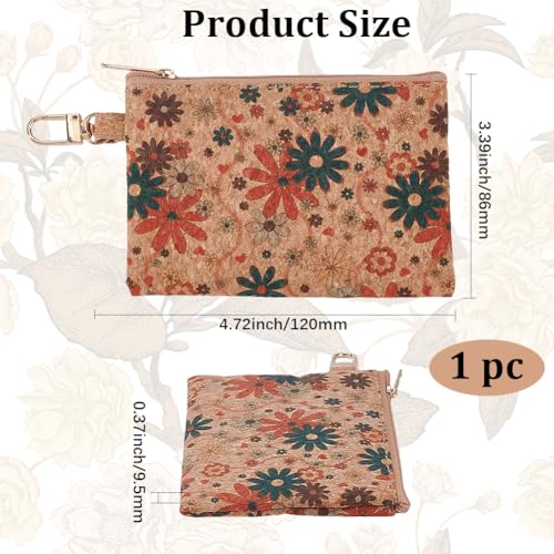 Image of GORGECRAFT Cork Coin Purse Portable Clutch Purse Vintage Daisy Floral Pattern Credit Card Holder with Zipper Coin Pocket Vegan Bag for Travel Cosmetic Make up Brushes Lipstick 3.4 x 4.7 inch