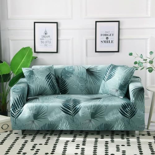 Housse de canapé d'angle turquoise à motif feuilles tropicales pour module 1 place universel