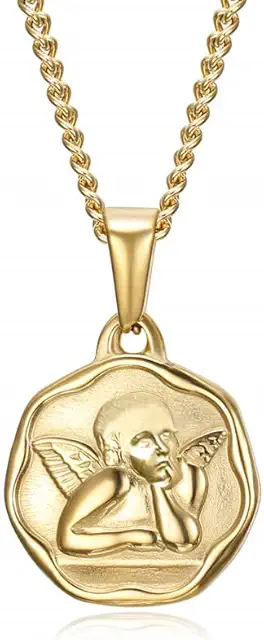 Collar y Medalla Ángel de la Guarda para Bebé - Acero Inoxidable Chapado en Oro 18mm