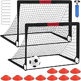 VAVOSPORT Fussballtore für Garten Kinder Tor Gate: Fußball Trainingsset mit Pop-Up 2er Set faltbar für Indoor/Outdoor Spiele für Kinder | Inklusive Fußball Größe 3 Hütchen 10 und Ballpumpe
