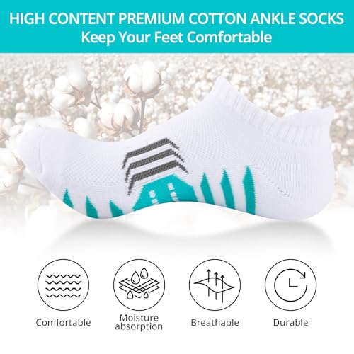 COOPLUS Ankle Socks Womens Athletic Cushioned Anti-Blister Running Cotton Low Cut Socks 6 Pairs2