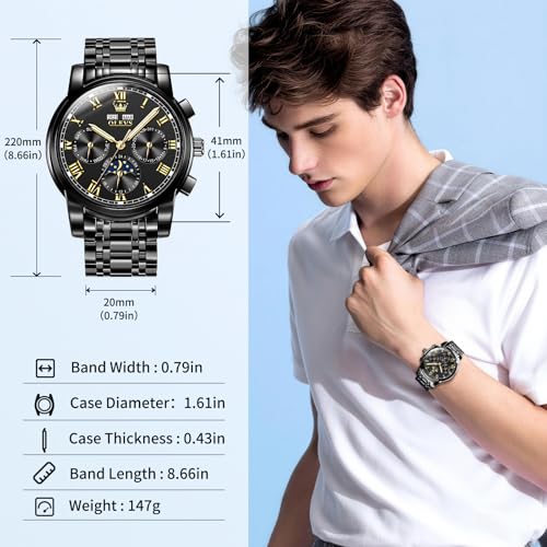 Image of OLEVS Watches for Men Dress Chronograph Luxury Stainless Steel Big Face