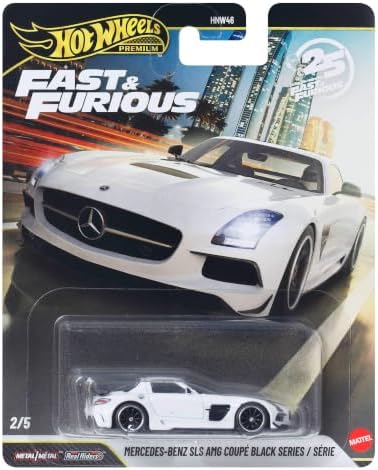 Hot Wheels Premium Fast & Furious Mercedes Benz AMG SLS Black Series F7 | Sammlerauto aus Druckguss 1:64, Real Riders Reifen und Metallkarosserie und -chassis, JHW65
