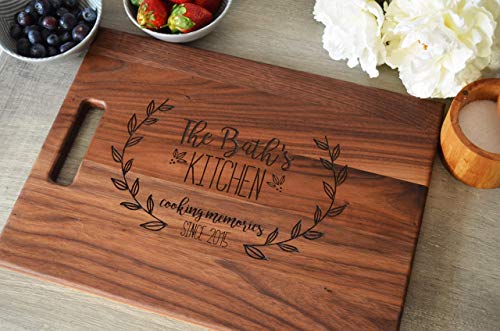 Personalized Laser Engraved Wood Cutting Board With Laurel Wreath 11x15