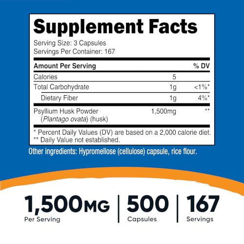 Image of Nutricost Psyllium Husk 1500mg Per Serving, 500 Capsules - Non-GMO & Gluten Free (Pack of 2)