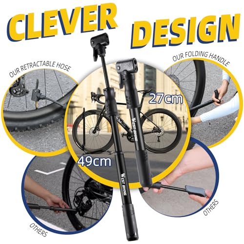 Image of Bicycle Pump Mini Bike Pump - Aluminum Alloy Cycle Pump for Presta & Schrader Valve, Portable Lightweight Bike Tyre Pump Fast Tyre Inflation Mini Air Pump for Mountain Road Bike Ball Pump
