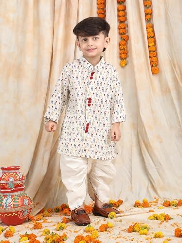 Image of POLKA TOTS Pure Cotton Traditional Dhoti Kurta Set for Baby Boys, Toddlers & Kids | Soft and Breathable Cotton Ethnic Dress for Festivals and Weddings | Traditional Elegant Indian Festive Clothing