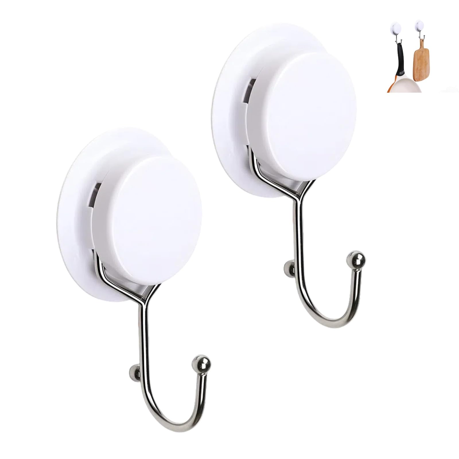 MEILEW (2Pcs) Large Suction Cup Hooks for Shower, Shower Suction Hooks for Towel Robe and Loofah White
