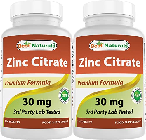 Best Naturals Zinc 30mg Supplements (as Zinc Citrate) - zinc Vitamins for Adults Immune Support - 120 Tablets (120 Count (Pack of 2))