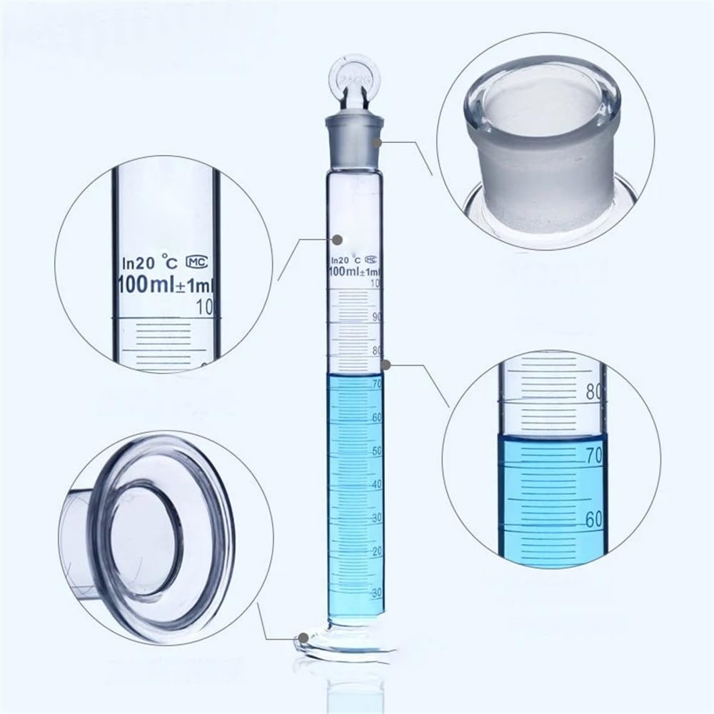 Cristalería de Laboratorio Probeta graduada de vidrio con tapa de 10 ml a 1000 ml for laboratorio. Botellas de vidrio con tapa.(1set (see as below))