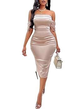 LXXWMxBH Women 2024 Summer Short Sleeve Dress Off Shoulder