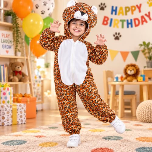 Image of Raj Costume Animal Fancy Dress Costume for Boys & Girls | Hooded Full Body Wildlife Zoo Animal Jumpsuit | Soft Costume for School Function, Fancy Dress, Halloween, Birthday, Cosplay & Role Play