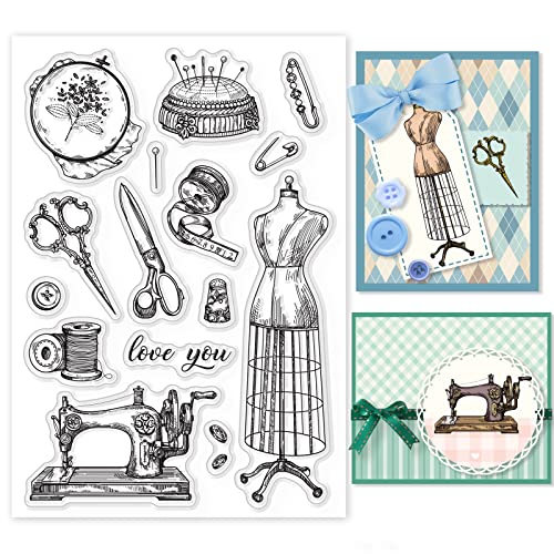 GLOBLELAND Sellos Transparentes de Costura Vintage Herramientas de Costura Retro Faldas Pañuelo Sellos Transparente de Silicona para Hacer Tarjetas DIY Scrapbooking Álbum Decoración