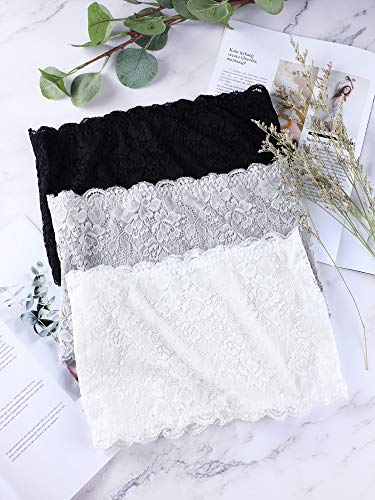 Image of Boao 3 Pieces Women's Floral Lace Tube Top Bandeau Strapless Bras Seamless Stretchy Chest Wrap
