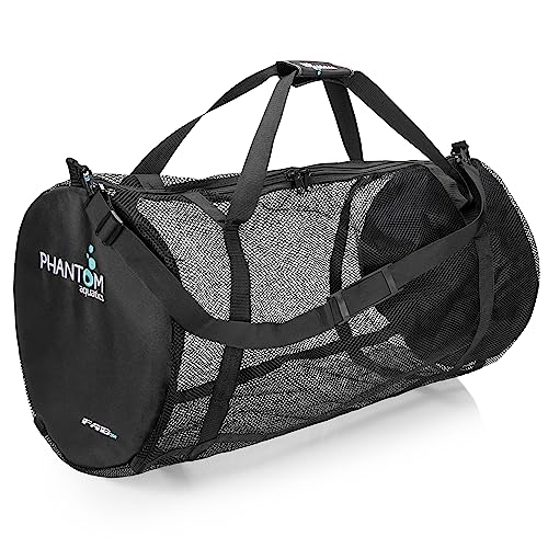 Phantom Aquatics Scuba Snorkeling Spearfishing Freediving Cruise Mesh Duffle Bag with Shoulder Strap and Spiral Zipper Closure (Black, Mesh Duffle Bag)
