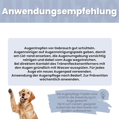 alphazoo Augenpflege Durchblick für Hunde 100 ml – mit Mandelöl, Aloe Vera & Kamille. Sanfte, alkoholfreie Pflege zur Reinigung empfindlicher Augenpartien. Unterstützt Hygiene & Wohlbefinden.
