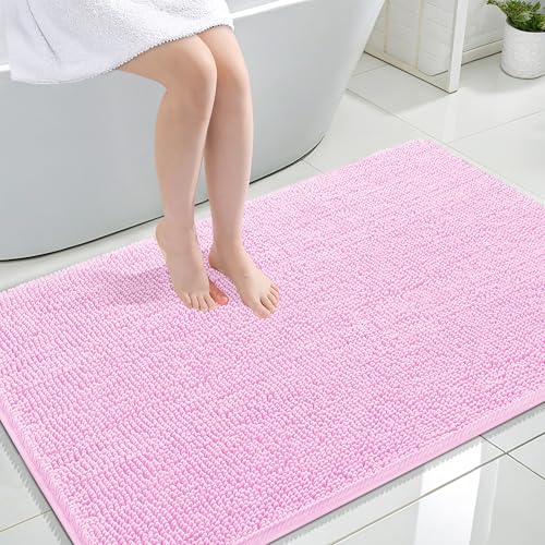 Image of OLANLY Large Bathroom Rugs 47x32, Extra Soft Absorbent Chenille Bath Rugs, Rubber Backing Quick Dry, Machine Washable Bath Mats for Bathroom Floor, Tub and Shower, Home Decor Accessories, Pink