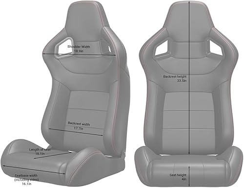 Miniatura 7 de 2 asientos universales ajustables de carreras con deslizadores dobles, parte trasera de cuero de PVC con ajustador deslizante, asientos tapizados