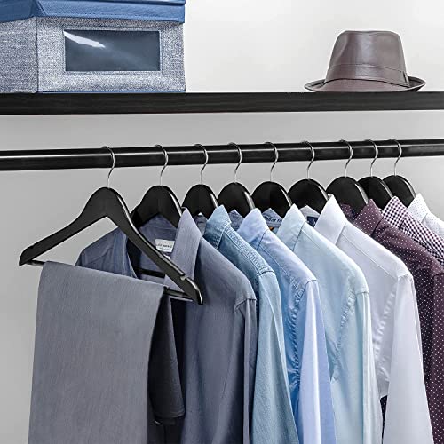 Image of WHISKET - Premium Wooden Clothes Hangers | 360 Chrome Swivel Hook | Non-Slip Notches for Shirts, Dresses & Coats | Space Saving Wardrobe Organizer. (Black) [ Pack of 12]