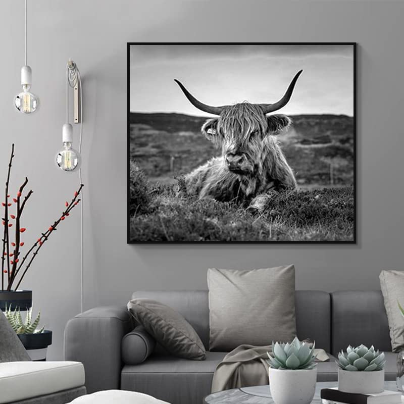Decorazione murale con mucca delle Highlands, tela rustica
