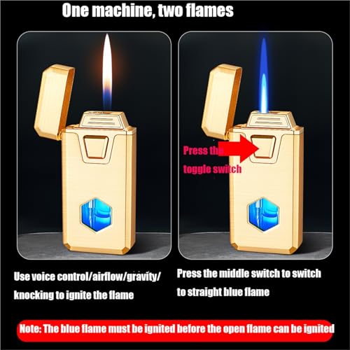 Encendedor de doble llama resistente al viento con control de voz y USB 4