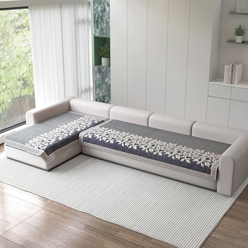 Image of Nendle Superior Velvet Floral Sofa Mat 5 Seater Set Durable Protector for Living Room Mat 3 Seater and 2 Seater, Suitable for L Shape, Sectional and U Shape Sofa (Grey, Pack of 2)