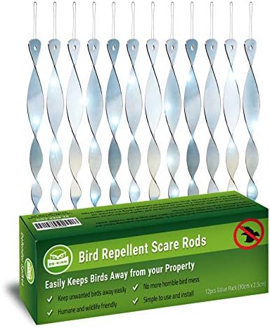 best bird deterrent for trees that actually work to keep your garden safe 7 De-Bird Bird Deterrents for Outside Scare Rods - 12-Pack, Silver Acrylic Garden Rods - Sparrow & Woodpecker Deterrent to Keep Birds Away from Fruit Trees