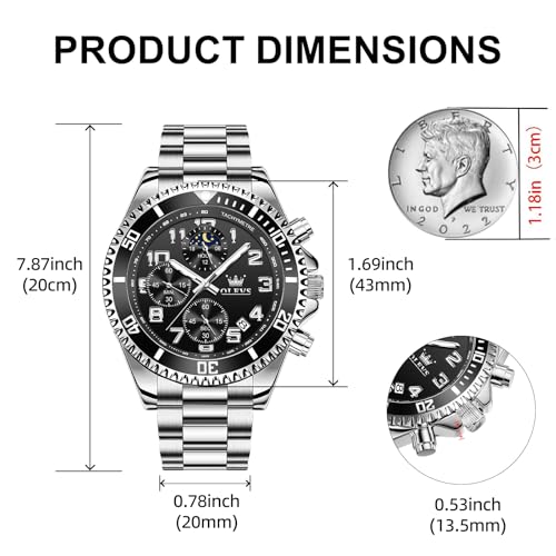 Image of OLEVS Watch Men Luxury Chronograph Stainless Steel Wrist Dress Waterproof Watch Quartz Analog Large Face Luminous