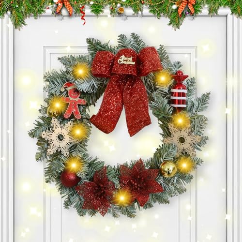 Weihnachtskranz mit Beleuchtung, 40CM Türkranz Weihnachten Beleuchtet...