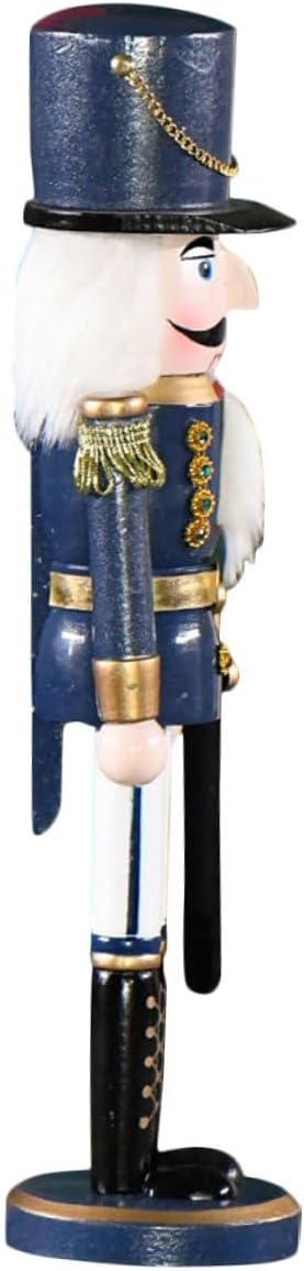 Wooden Christmas Nutcracker Figurine 38cm Traditional Blue Soldier Puppet Desktop Holiday Decor for Festive Home Decoration