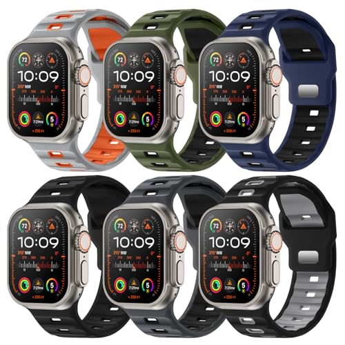 Image of Sport Bands 6-Pack Compatible with Apple Watch Ultra 3 /2 Band 49mm 46mm 45mm 44mm 42mm, Wide Soft Silicone Wristbands Waterproof Strap Men for iWatch Series 11 10 9 8 7 6 5 4 3 SE Ultra