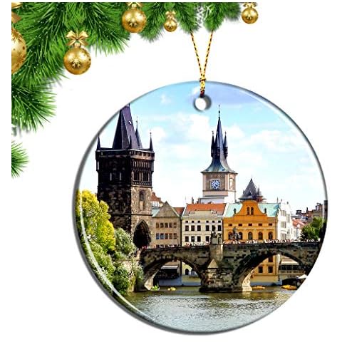 Umsufa Czech Charles Bridge Prague Ornaments Christmas Tree Pendant Decorative Ceramic Sheet Souvenir Travel Gift Cover