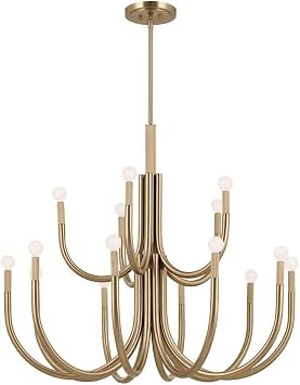 Kichler Odensa 15-Light Chandelier, Modern Light in Champagne Bronze, Sloped Ceiling Compatible, for 2-Story Dining Room, Foyer, Living Room, or Great Room 40.25" x 35.75"