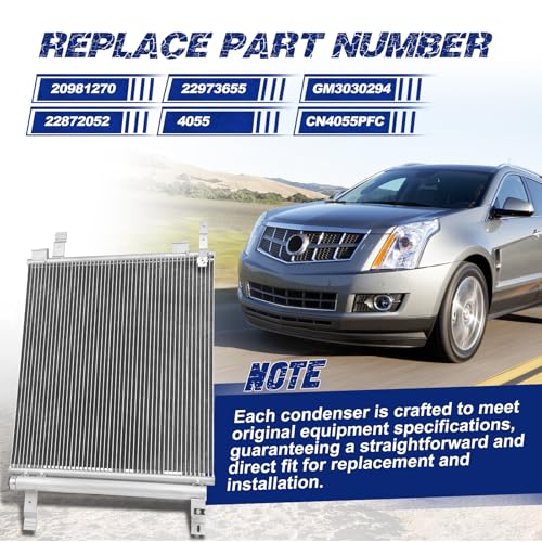 Image of Air Conditioning A /C Condenser Compatible with Cadillac SRX # 20981270, 22973655, GM3030294, 22872052, 4055, CN4055PFC