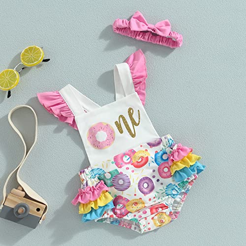 Baby Girl Birthday Romper Ruffle Sleeve Letter One Print Ice Cream/Donut Bodysuit with Tutu Skirt Cake Smash Sunsuit2