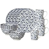 Ritzenhoff & Breker Frühstücksservice Royal Sakura, 12-teilig, Teller Schalen und Becher, Frühstücks-Set für 4 Personen, Porzellan, Blau-Weiß