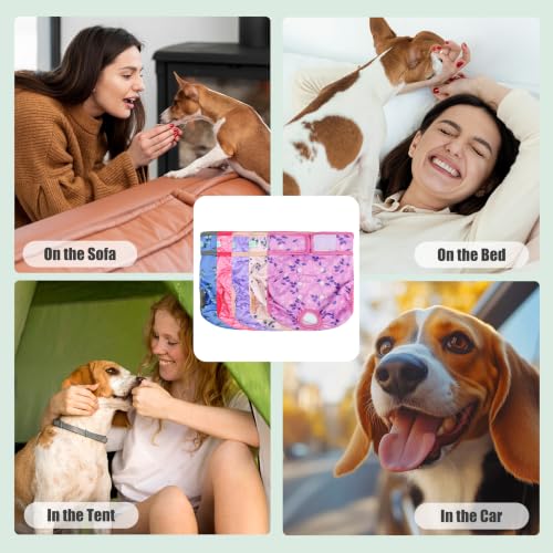 Image of wegreeco Female Dog Diapers, Washable Reusable Pet Puppy Doggie Diapers for Small Medium Large Female Dogs in Heat Period, Doggy Period Panties, 5 Pack, Medium, Purple Red Flowers