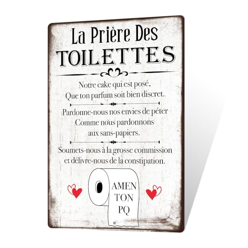 Putuo Decor Plaque Prière des Toilettes – Décoration Murale Humoristique en Français pour WC, Panneau Métal Vintage avec Texte Drôle, Idéal pour Salle...