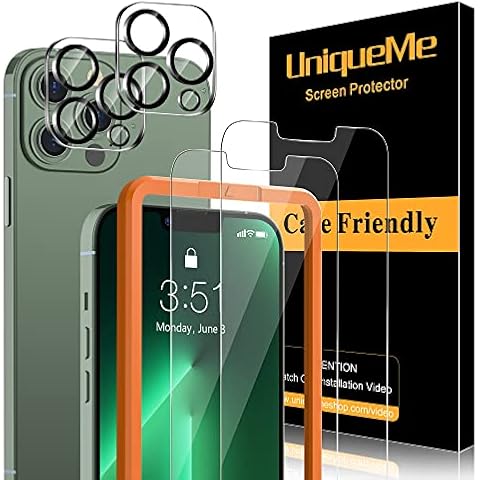 [4 Pack] UniqueMe Compatible with iPhone 13 Pro 6.1 inch Screen Protector, 2 Pack Screen Protector and 2 Pack Camera Lens Protector Tempered Glass, [9H Hardness] [Anti-Scratch] Easy Install Cover