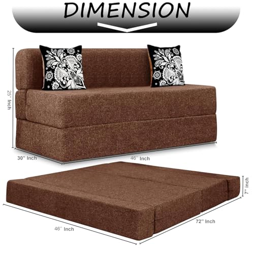 Image of Rosebell Two Seater Sofa Cum Bed | Jute Fabric Washable Cover | with Cushions Perfect for Guest | Brown-Color | 4' X 6' Feet