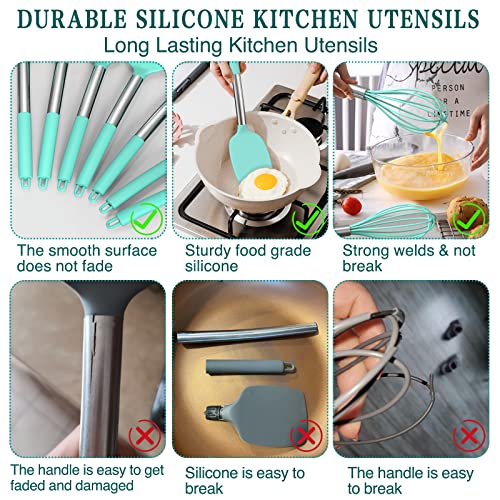 Silicone Cooking Utensil Set, Umite Chef 15Pcs Silicone Cooking Kitchen Utensils Set, Non-Stick - Best Kitchen Cookware With Stainless Steel Handle - Green #TOP2