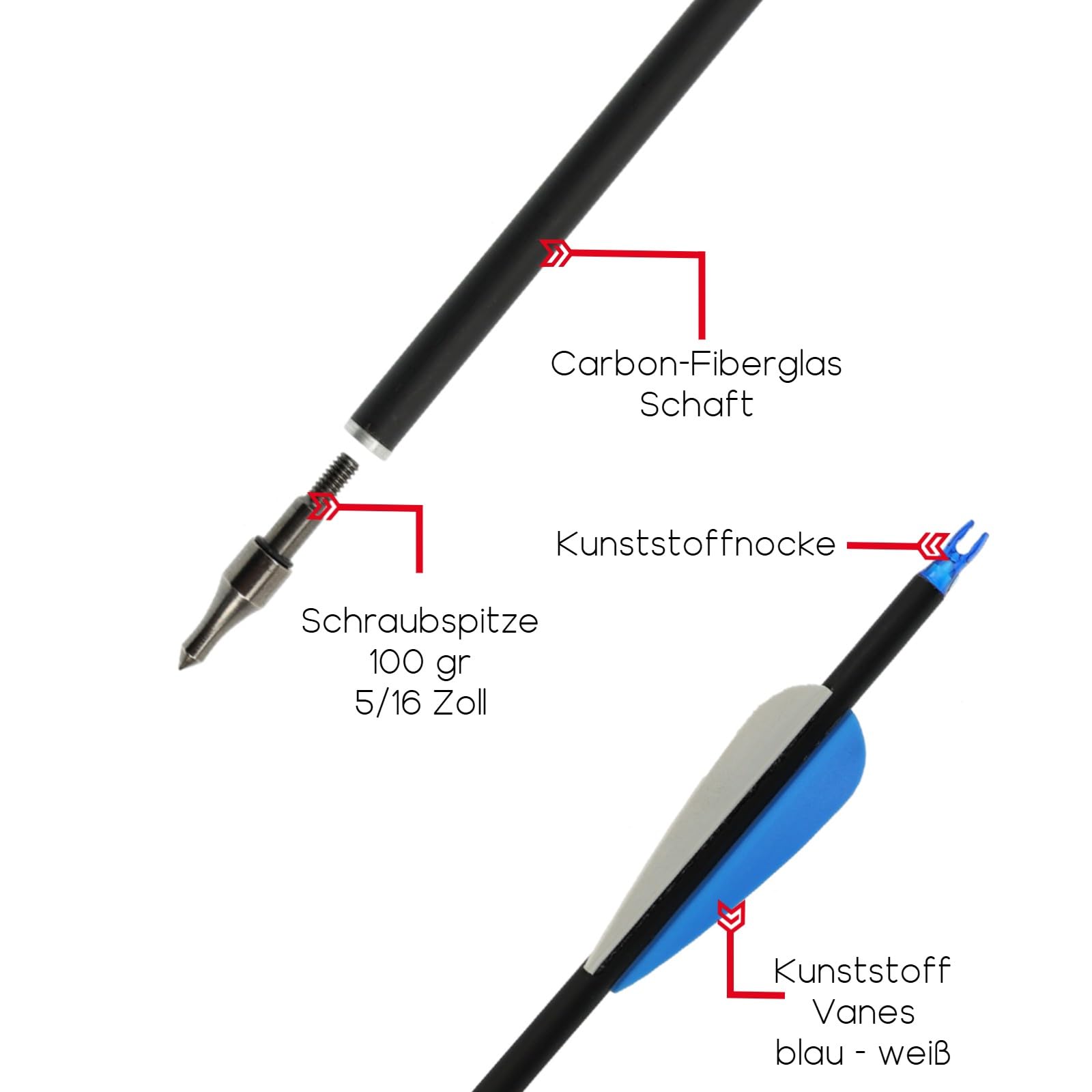 Drake Ice Carbon-Hybrid Pfeile 12 Stück – 28/30/32 Zoll – Komplettpfeile für Recurvebogen, Compoundbogen, Sportbogen – Bogen Pfeile für Bogenschießen – Trainingspfeile Jagdpfeile Outdoor