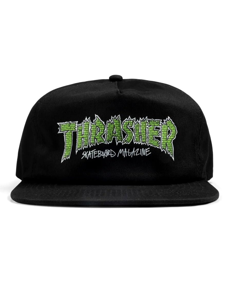 Thrasher Skateboard Magazine Snapback Brick Skate Hat, Black, One Size