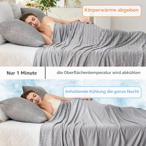 OIGAE Grau Kühldecke Sommerdecke Geschenk für die Familie, 130x150CM Doppelseitige Wohndecke Kühler Zum Schlaf Fürs Bett… – Ansicht 3