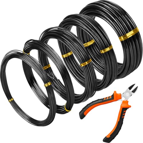 Mudder 5 Roll Bonsai Training Wire Aluminum 1/1.5/2/4/6mm Black