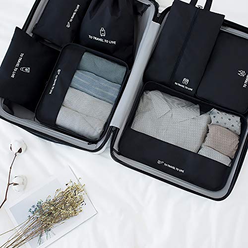 Image of Travel Storage Bag / 7 pcs Set Luggage Organizer Packing Cubes,Compression Pouch, 2019, Black