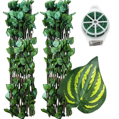 2 Celosias para Terraza Exterior Extensible 80x200cm de Madera con Hojas Inspiración Sandía – Decorativa, Resistente y Versátil – para Jardín, Balcón y Terrazas
