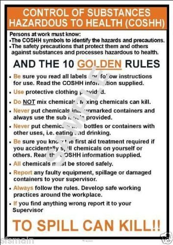 COSHH TEN GOLDEN RULES LAMINATED A4 POSTER WORKPLACE OFFICE FACTORY