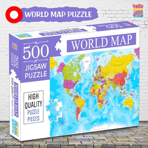 Image of World Map Jigsaw Puzzles 500-Piece For Kids And Childrens Educational World Map Learning, Gifts, Fun And Creative Game All Country Name With Capitals - Ages 9+ (500 Pcs)